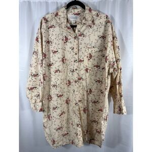 Vintage Victorias Secret Country‎ Cotton Floral Nightgown Sleepshirt Beige Red M